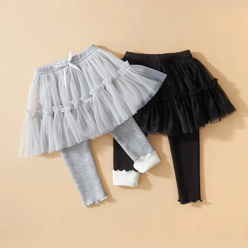 Children's Meat Pants, Mesh Skirt, Fake Two-piece Jumpsuit, Knitted Leggings, Worn Outside