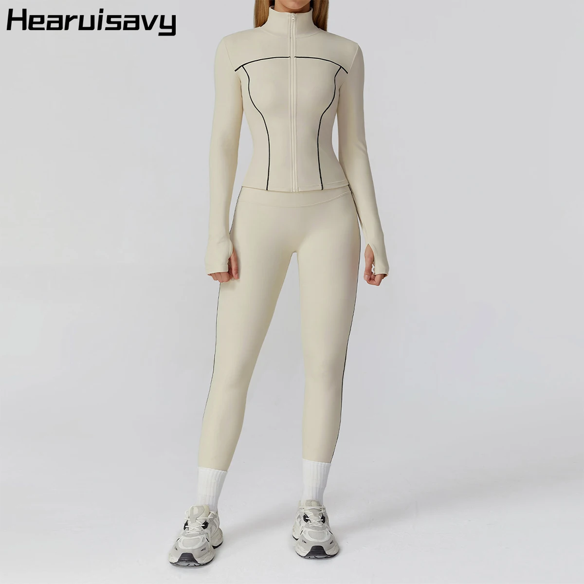 

Hearuisavy 2 шт. женские спортивные комплекты спортивная одежда для спортзала куртки для бега и фитнеса ветрозащитное пальто для тренировок дышащие брюки для йоги с высокой талией