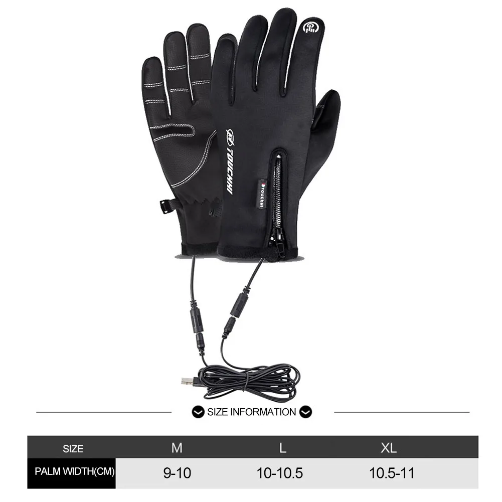 Luvas de tela de toque usb elétrico aquecido mão mais quente luvas de esqui de inverno luva antiderrapante para ciclismo corrida condução caminhadas caminhada