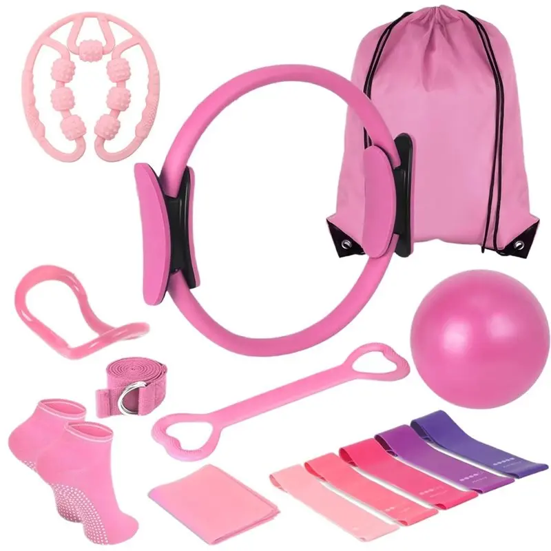 14Pcs Yoga Pilates Equipment Kit For Home Workout, Pilates Ring Set, Compact Toning Fitness Essentials Set Accessories-A00E