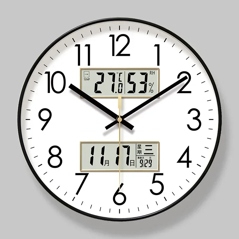 2025 New 10/12/14-inch Temperature and Humidity Electronic Calendar Multi-functional Wall Clock Dual Display Mute Quartz Clocks