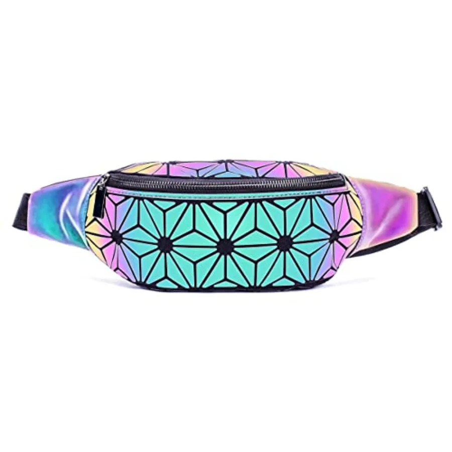 

Fanny Packs for Women Men Luminous Holographic Chest Geometric Pack for Travel Festival Running Sports