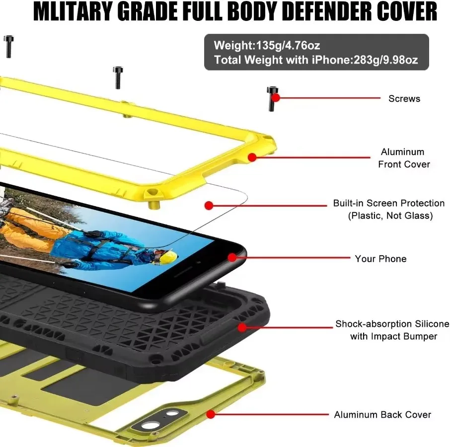 360° Shockproof IP68 Waterproof Metal Phone Case Heavy Duty Screw Bumper Cover For iPhone 15 14 13 12 11 Pro XS Max XR 8 7 Plus