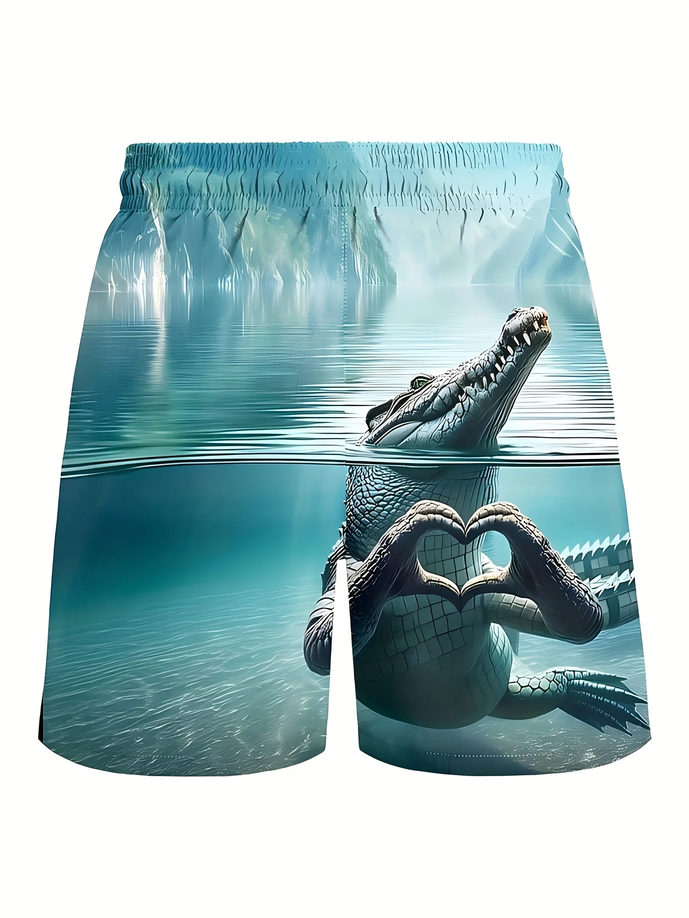 

Мужские быстросохнущие пляжные шорты 2026 с забавным 3D-принтом «Крокодил-сердце» для повседневной носки и тренировок в стиле Y2K