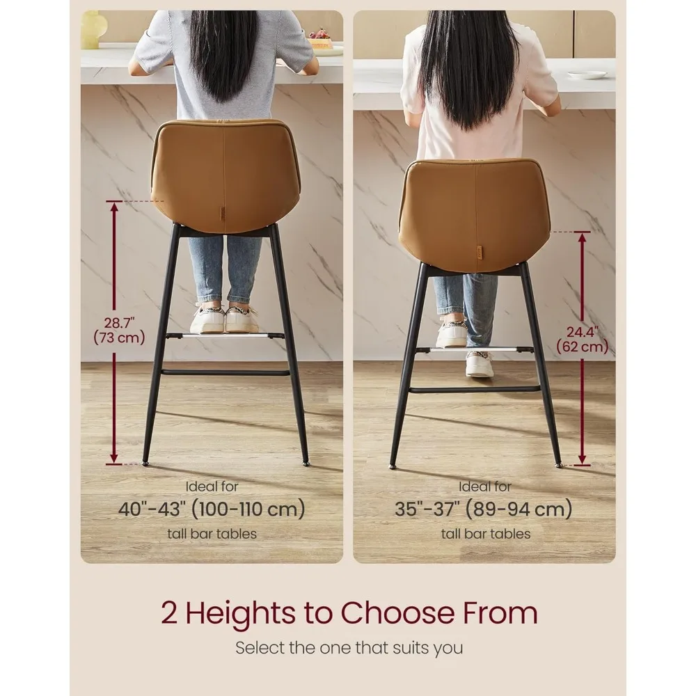 Bar Stools Set of 2, Bar Height Bar Stools with Back, Ergonomic Backrest, Synthetic Leather, Metal Legs, 28.7-Inch Tall Stools