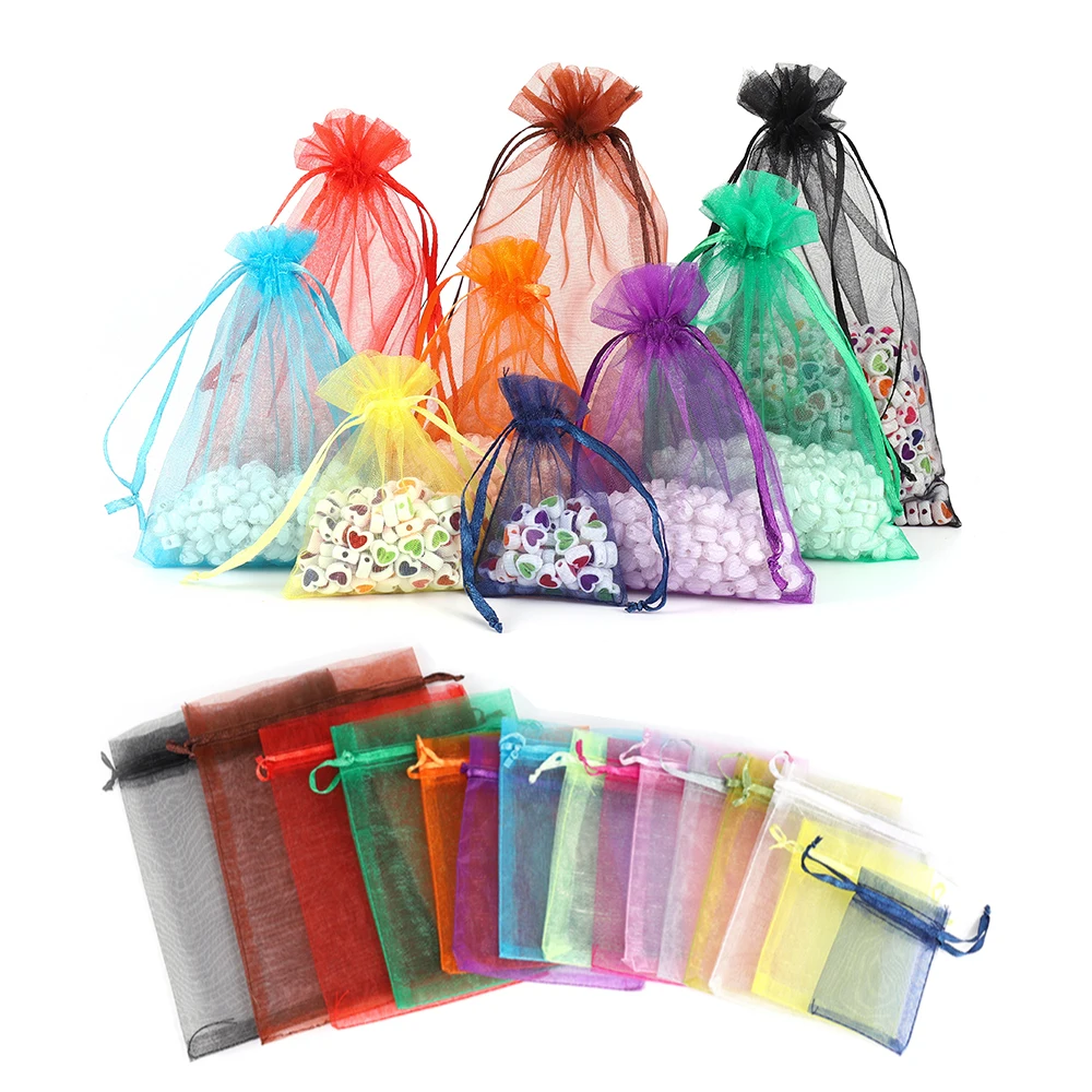 10Pcs/Lot 24 Colors Drawstring Organza Bags Jewelry Packaging Bags Wedding Party Decoration Drawable Bags Birthday Gift Pouches