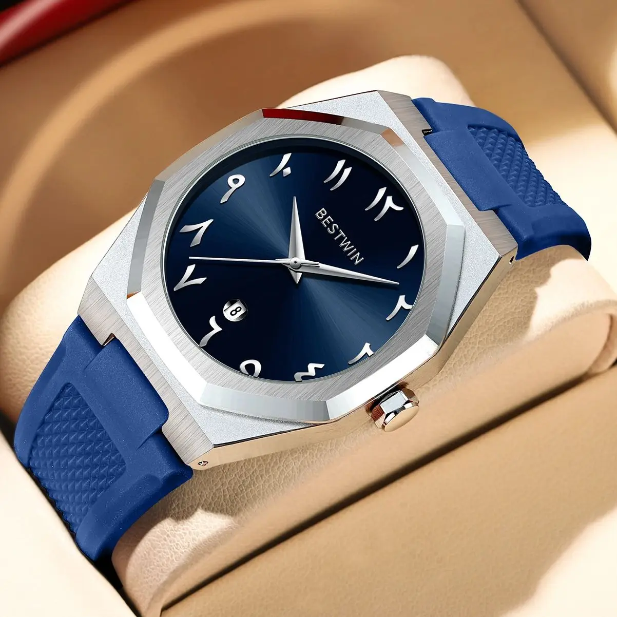 

BESTWIN модные роскошные арабские мужские кварцевые часы деловые повседневные мужские наручные часы с силиконовым ремешком семейные друзья подарки на день рождения