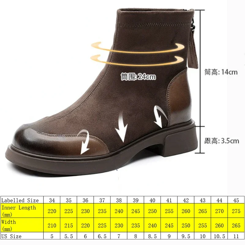 Koznoy 3.5cm 2024 Women Motorcycle Boots Autumn British Wind Ankle Boots Leather Stretch Fabric Knee High Booties Winter Shoes