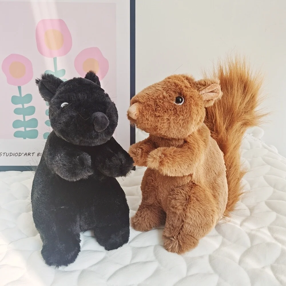 Simulation Squirrel Plush Toy Adorbale Grey Squirrel Holding Pine Cone  Soft Stuffed Animals Doll Nice Gift For Friend