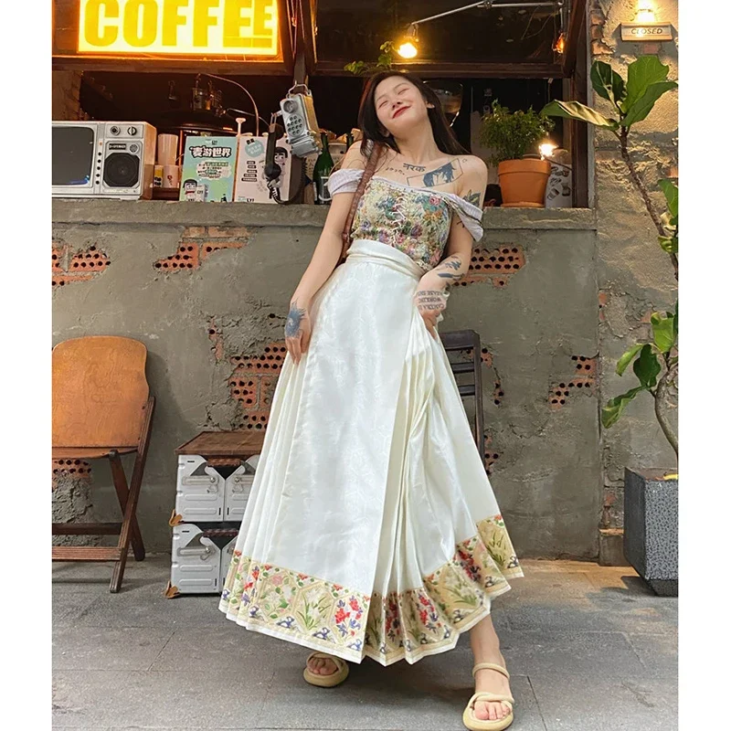 Ming Dynasty Dark Pattern Hanfu Jacket Imitation Makeup Floral Gauze Horse Face Skirt Modern Chinese Traditional Women Clothing