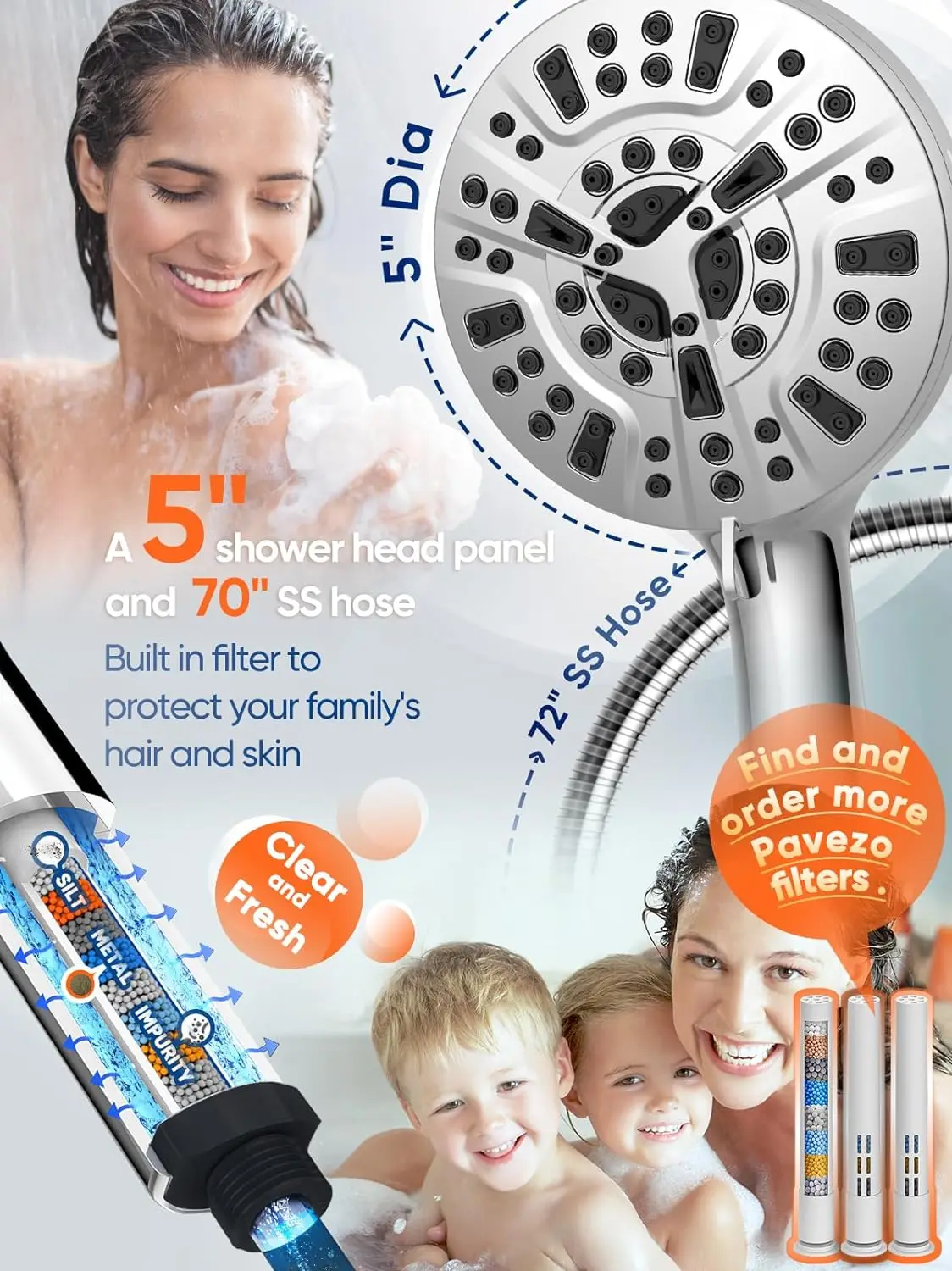 New 10 Function High Pressure SPA Adjustable Shower Head Water Saving Handheld  Shower Nozzle Rack Hose Bathroom Accessories set