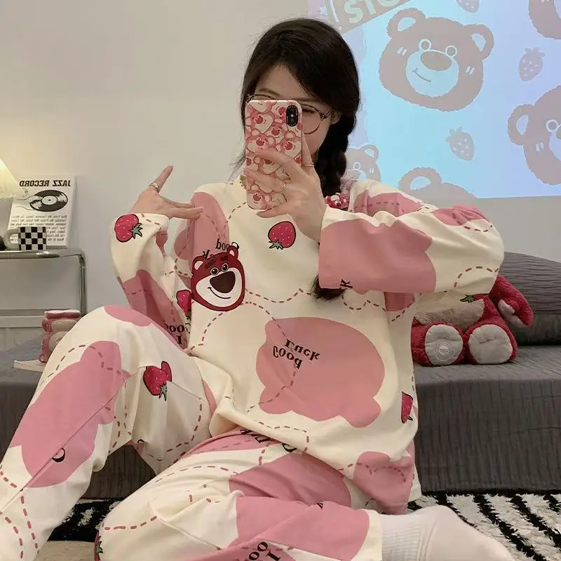 Conjunto de pijama Kuromi Cinnamoroll para mujer, ropa de dormir con estampado completo de dibujos animados, pantalones finos de manga larga, ropa de casa Kawaii, 2 uds.