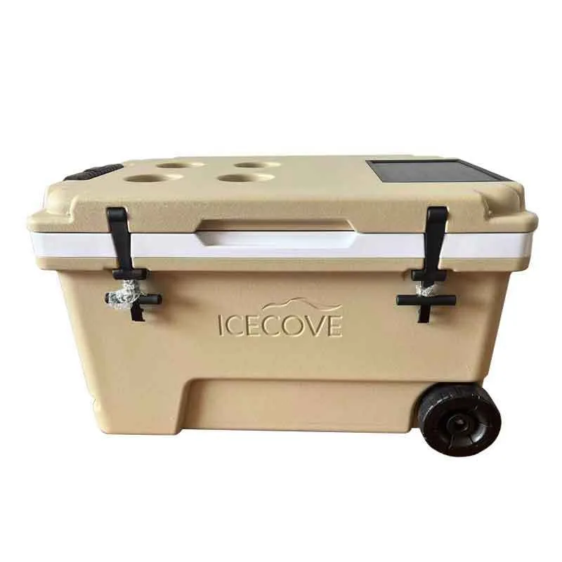 

New 60 L Solar Powered Portable Refrigerator Cooler Large Outdoor Car Camping USB Interface Light Transporter Model Ice Box