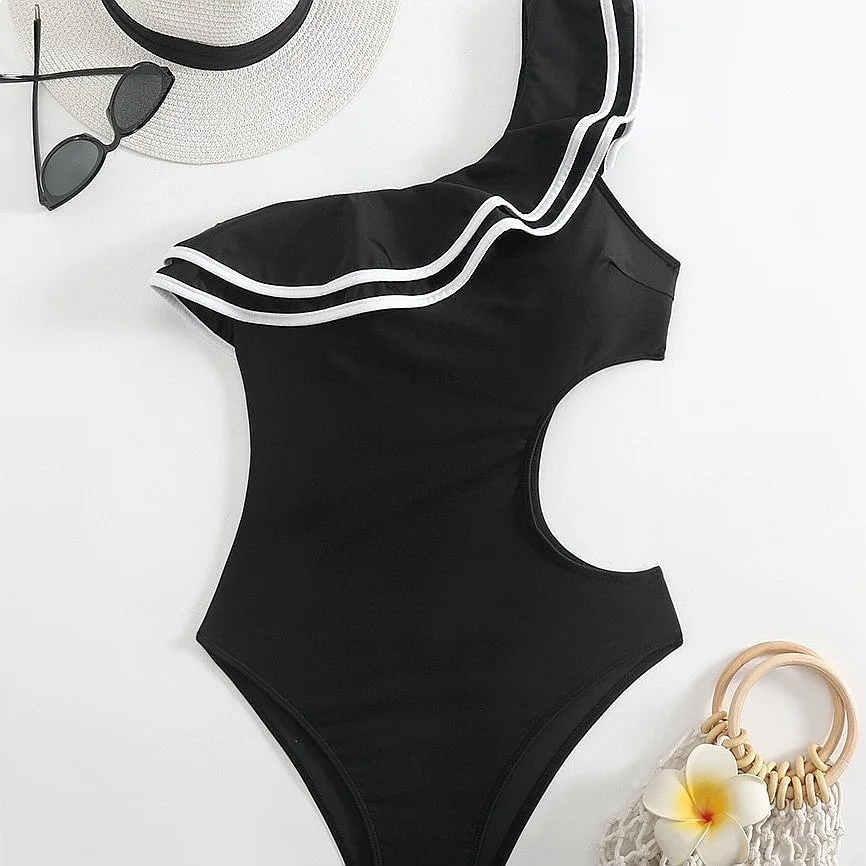 

2026 Korean Style One Piece Swimsuit Women Sexy Backless Double Layer Ruffle Tummy Control Slimming Beach Bathing Suit