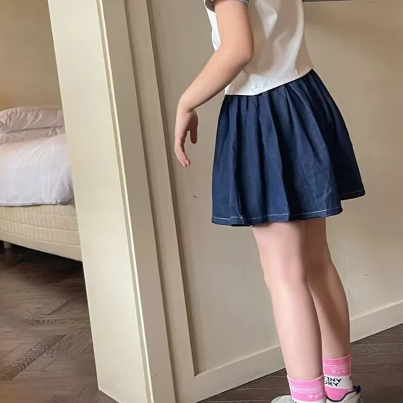 Girls' Denim Skirt Pants Summer Style Versatile For Middle-aged And Young Children Wide And Soft Denim Casual Children's Shorts