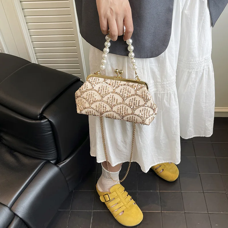 Sac Cheongsam de Style chinois, chaîne à Clip pour femmes, sac à bandoulière, sac à main en perles