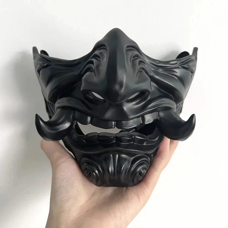 Demon Prajna Cosplay Mask for Adult, Halloween, Devil Oni, Samurai Ghost, Horror Hard Resin Face Masks, Unisex Party Prop, 1Pc