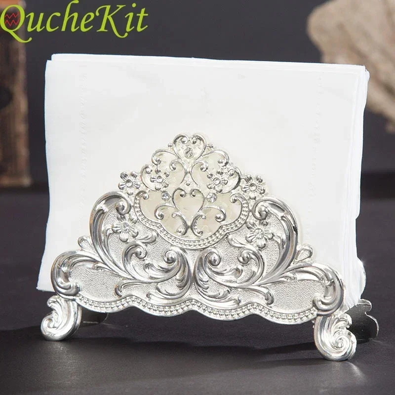 

European White Stereoscopic Metal Napkin Holder Table Tissue Storage Box Restaurant Hotel Cafe Art Craft Desktop Decoration