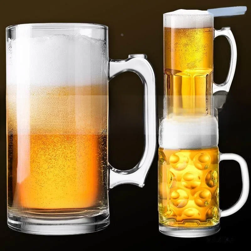 

Large Capacity Special Edition Beer Glass 500ml 1L Handblown Glass Beer Mug European Style Pure Color Beer Cup with Cup Holder
