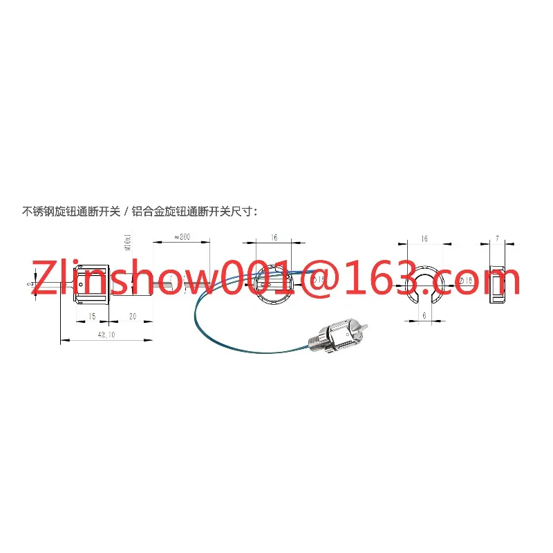 Underwater knob on-off switch Underwater robot M10 weak current waterproof rotary switch Aluminum alloy stainless steel