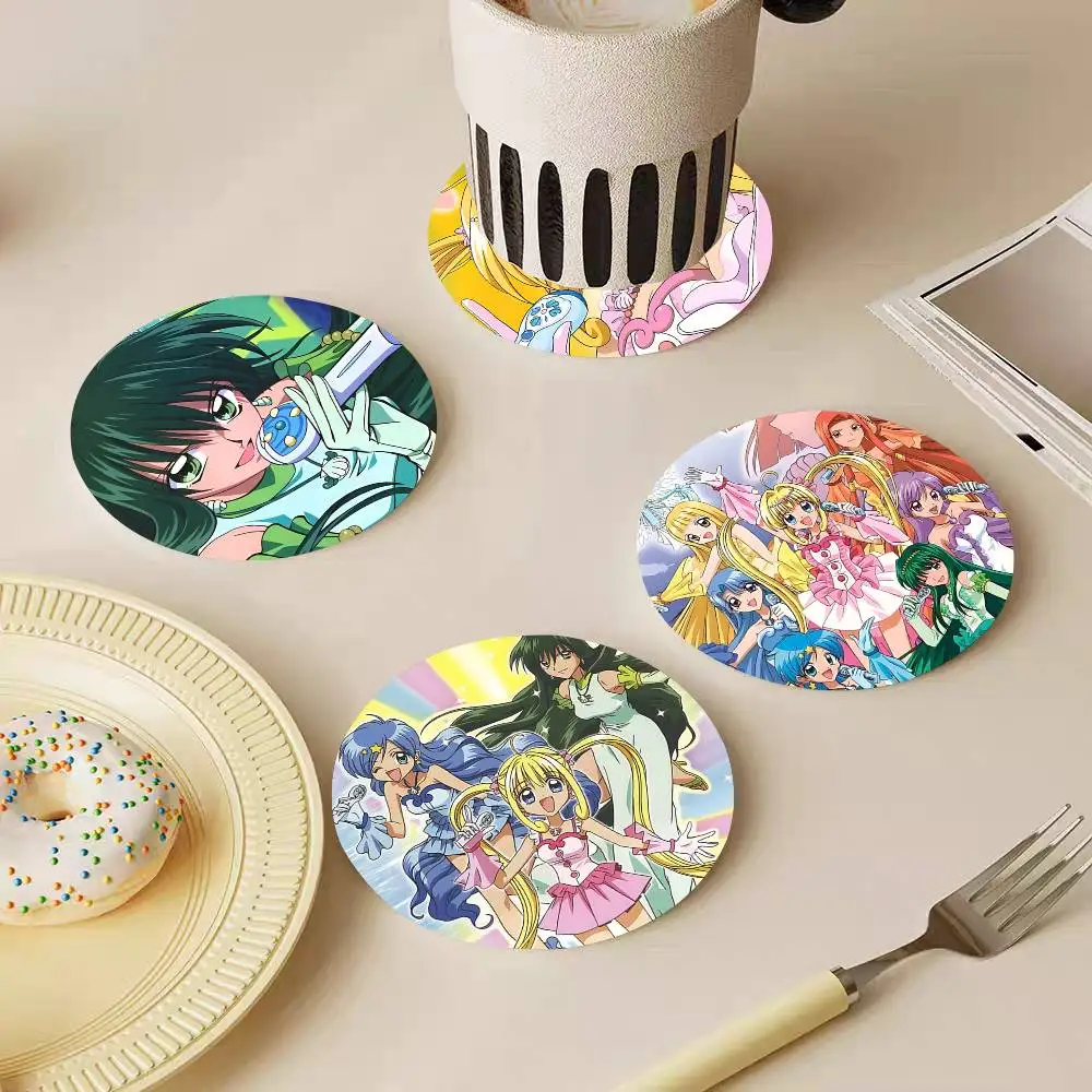 Mermaid Melody Pichi Pichi Pitch Round Wooden Coasters Suitable For Restaurants And Coffee Home Gift Choice Holidays
