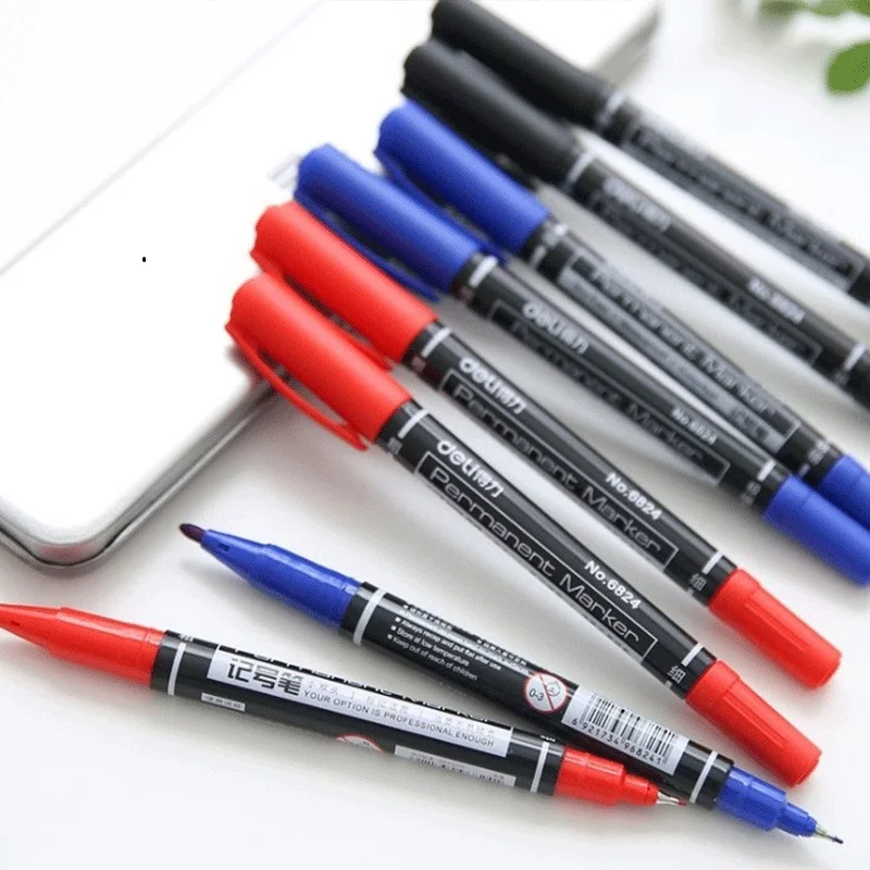 

180Pcs Permanent Markers Dual Tip Pen 0.5mm/1mm Black Blue Red Water Proof Fast Dry Office Stationery Permanent Sign Marker Pens