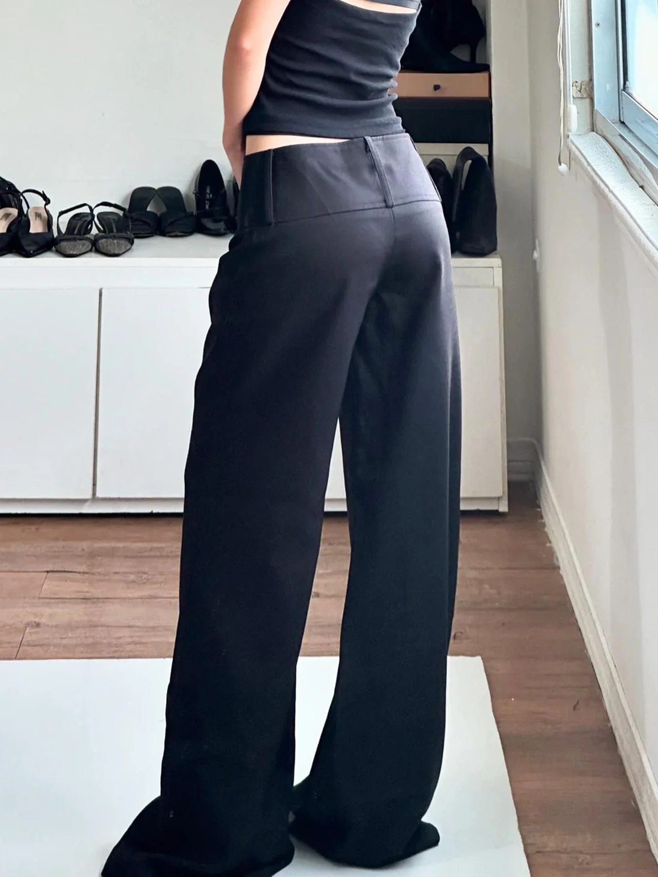 New Black Wide Leg Suit-pants Korean Fashion Low Rise Loose Casual Pants for Women y2k Streetwear Basic All-match Pants Lady