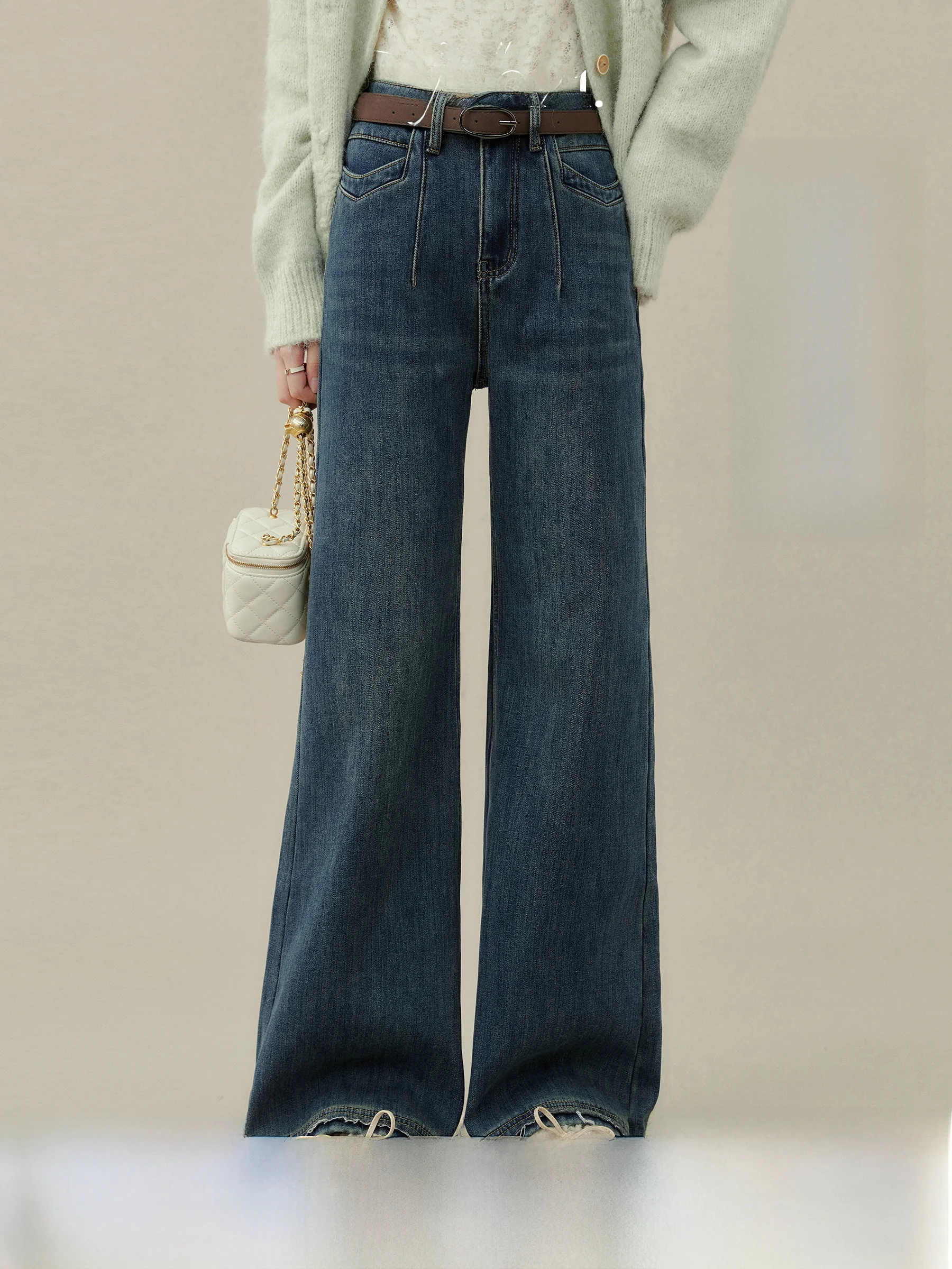 

Женские джинсы с высокой талией и широкими штанинами, на флисовой подкладке, свободного кроя, повседневные, осенне-зимние, новинка, универсальные джинсы с высокой талией