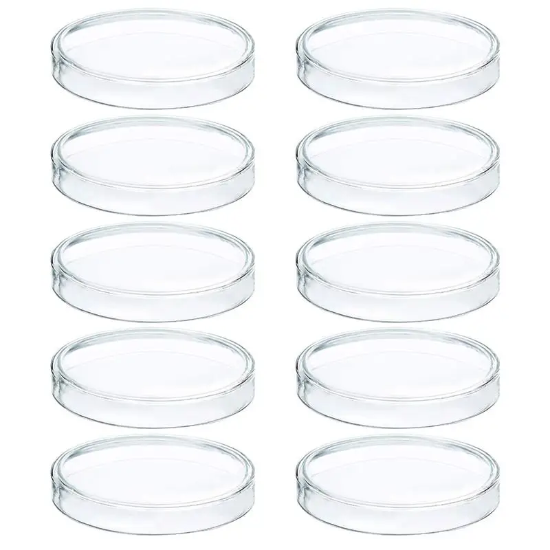 Tissue Agar Petri Prato com Tampa, Laboratório Cultura Pratos, Acessórios Equipamentos de Laboratório, Prato De Vidro, 10pcs