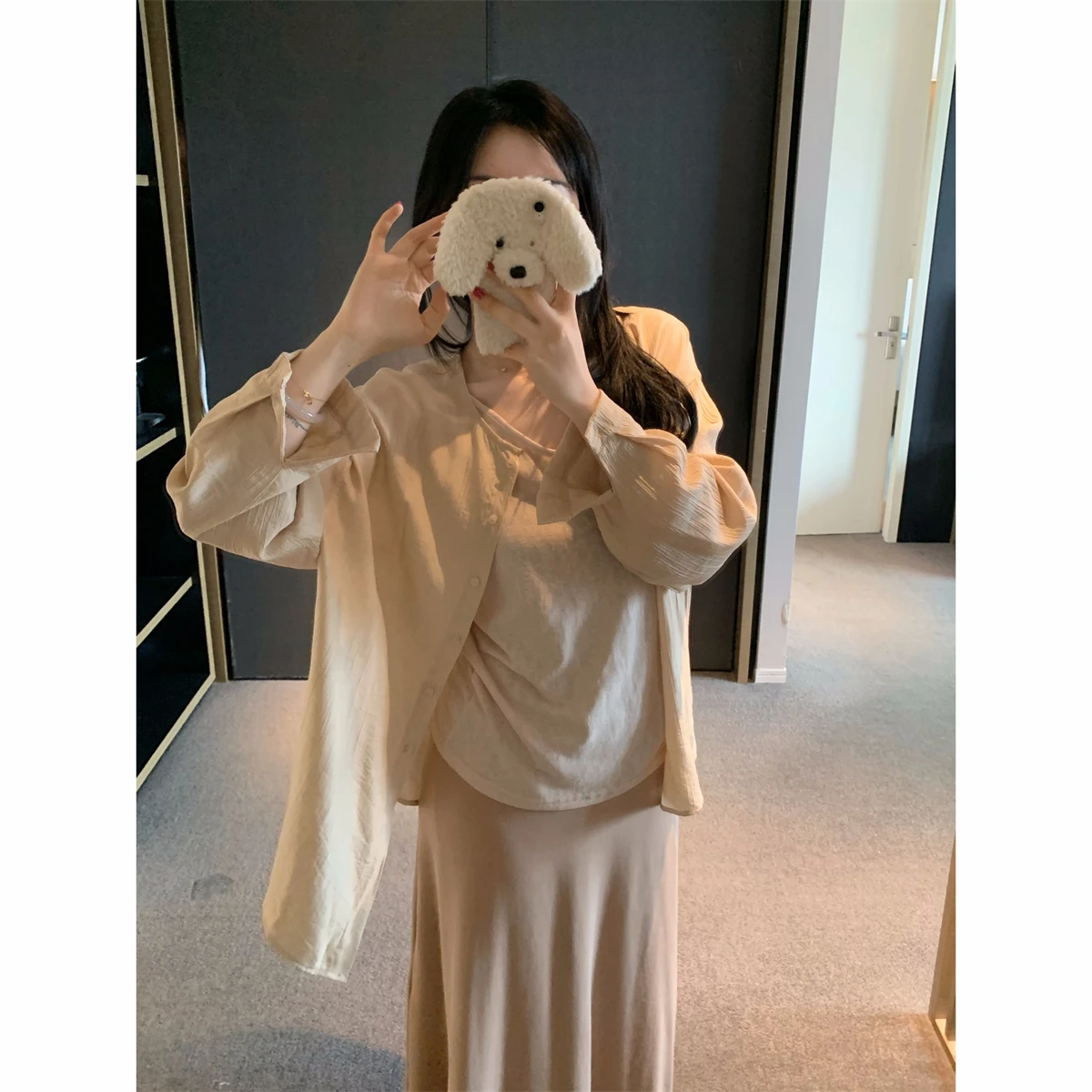 

Comfortable round Neck Shirt Versatile Classic Style Breathable Linen Blend Women's Long Sleeve Shirt Luxury Minimalist Style