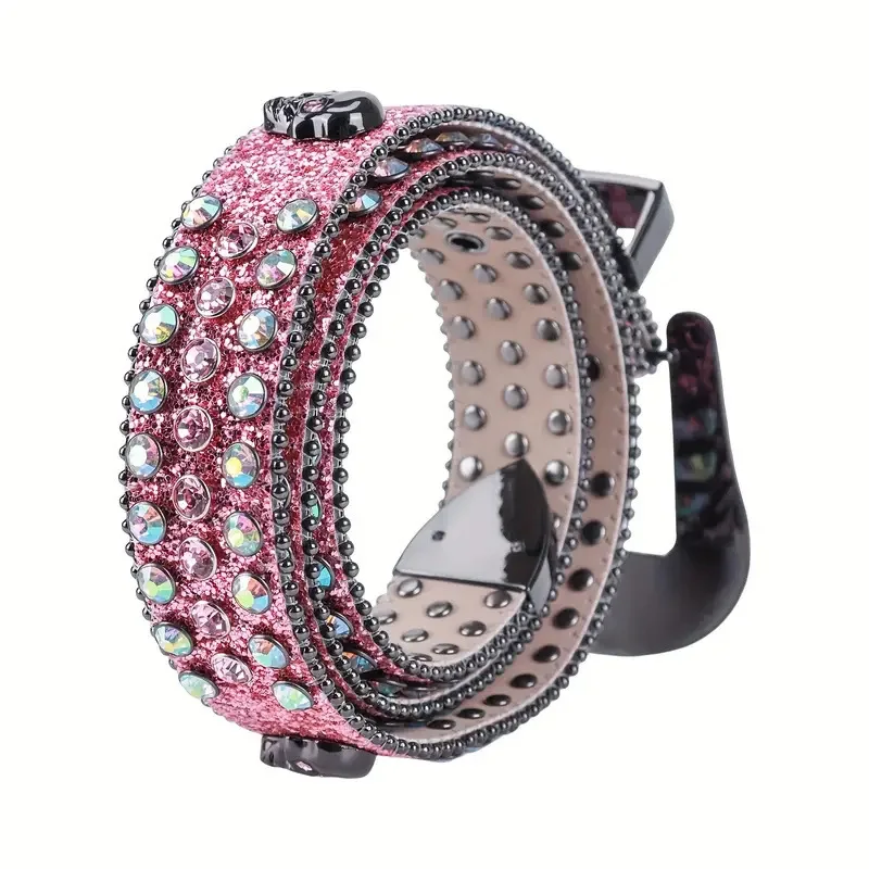 Moda strass crânio cinto para mulheres cristal incrustado jeans decoração rosa designer de luxo diamante bb cinto feminino