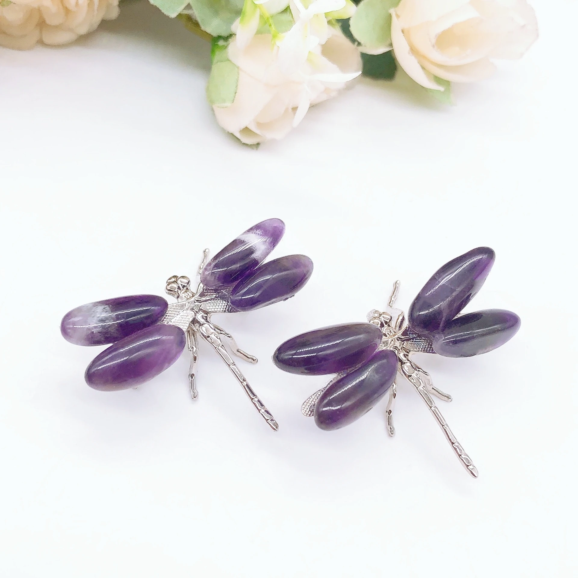 1PC Dragonfly Spar Figurine Craft Handmade Natural Amethyst Quartz StoneButterfly Reiki Healing Home Decoration Children Gift