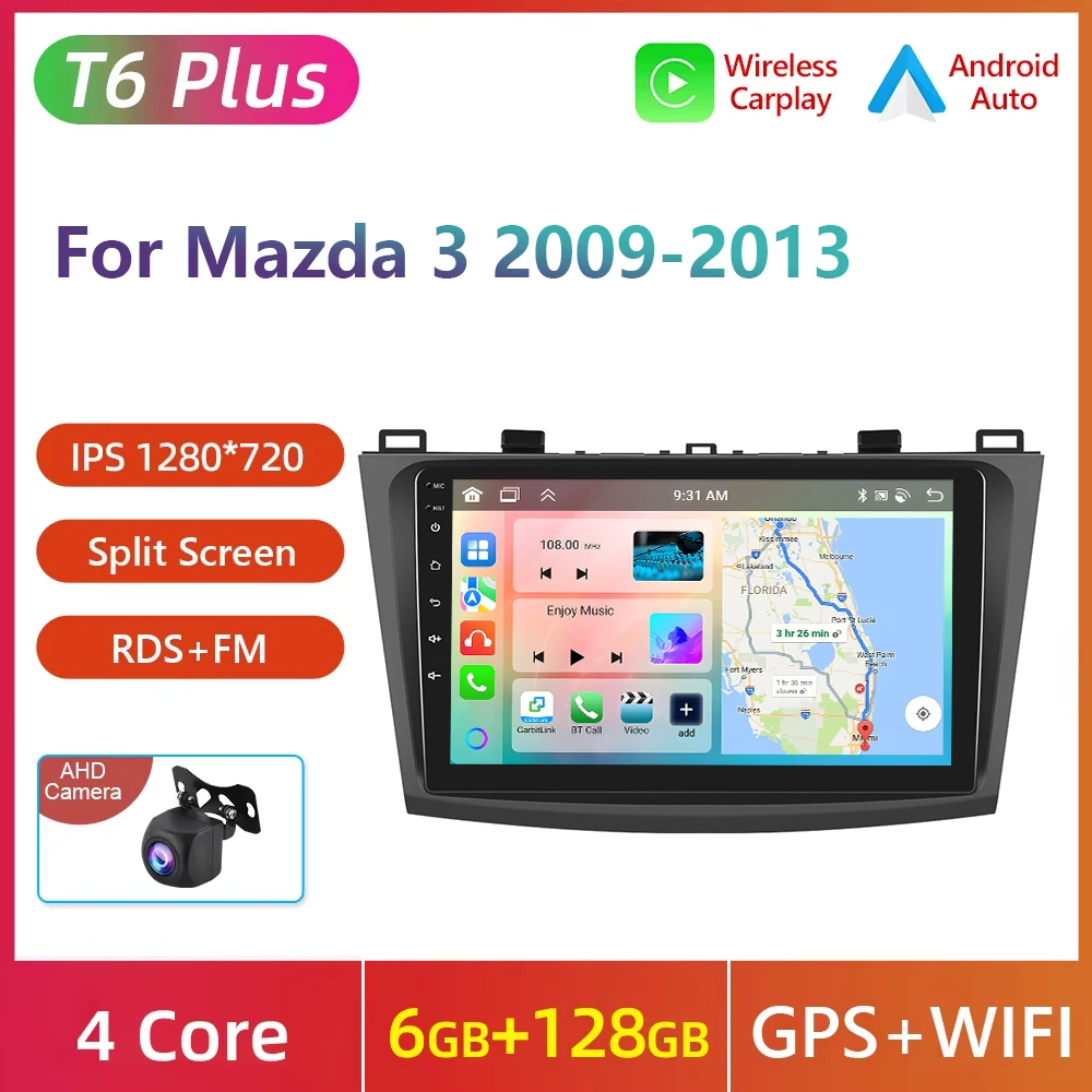 Podofo 9 inch draadloze Carplay Android Auto autoradio voor Mazda 3 2009-2013 auto intelligente systemen 2din multimediaspeler