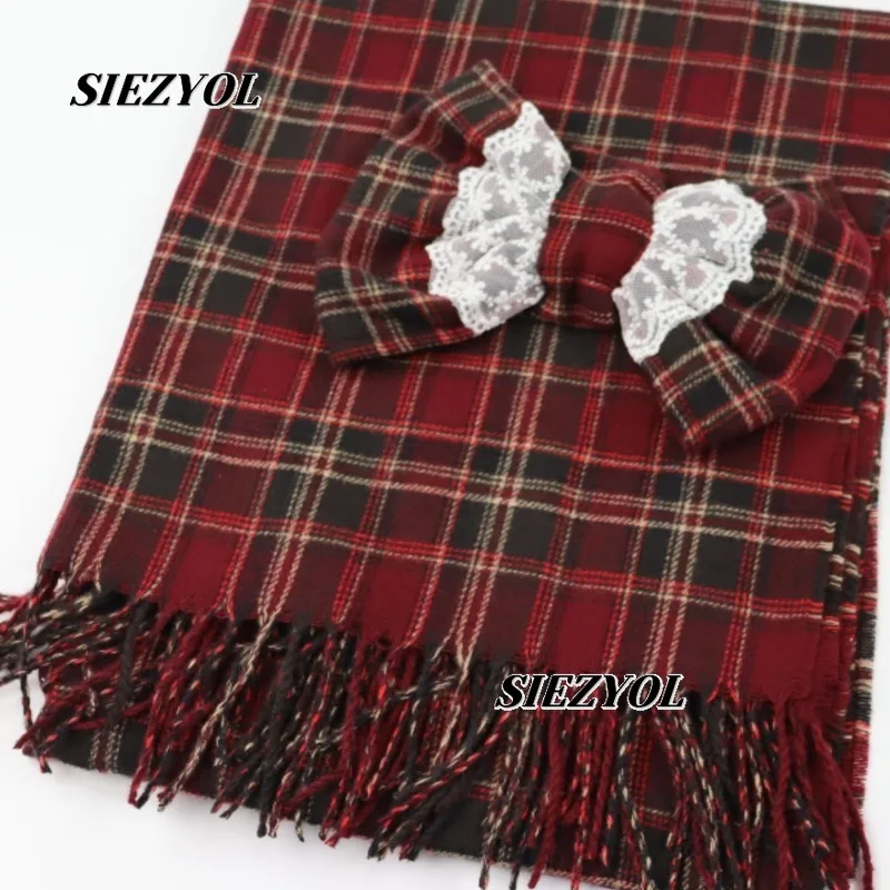 Japanese Autumn and Winter Bow Scarf Plaid Lolita Sweet Cute Girl Shawl Dual-purpose Fashion Versatile Red Student Scarves