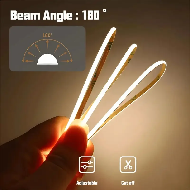 3mm Ultra-Thin Led Cob Light Strip USB Cob Led Light Strip 5V Touch Dimming Adjustable Light Brightness White Light Warm White Light Led Light Strip Flexible Light Strip Suitable for Indoor Home Kitchen Room Wardrobe C
