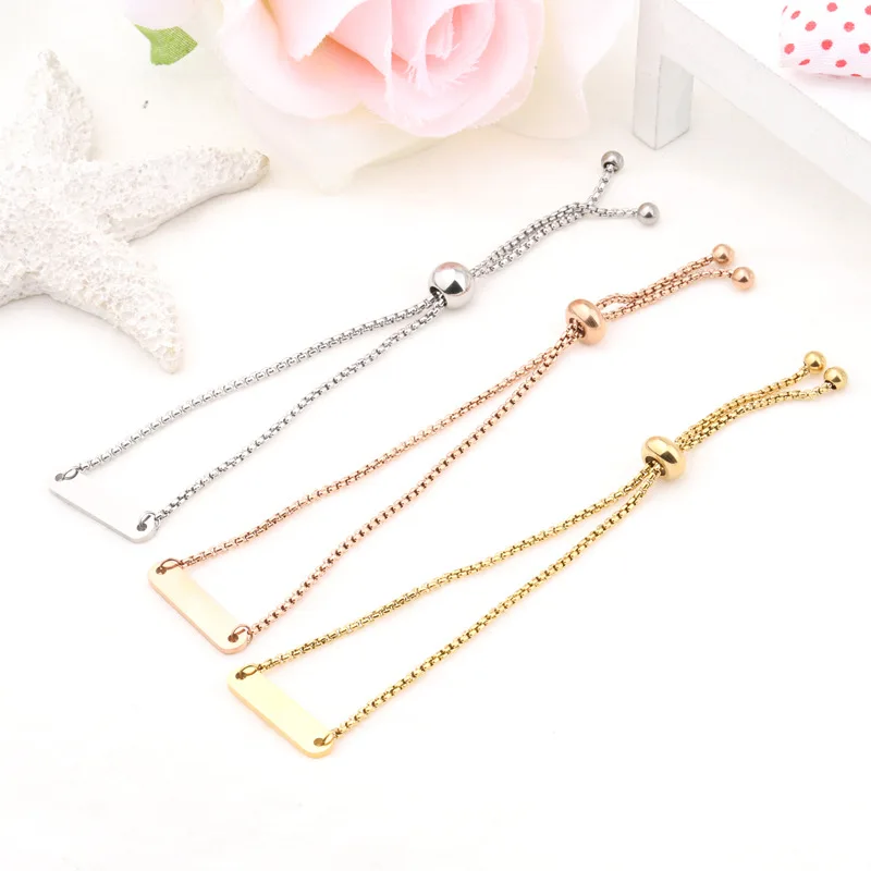 5Pcs Mirror Polished Stainless Steel Bar Bracelet Blank DIY Engravable Charm for Jewelry Making