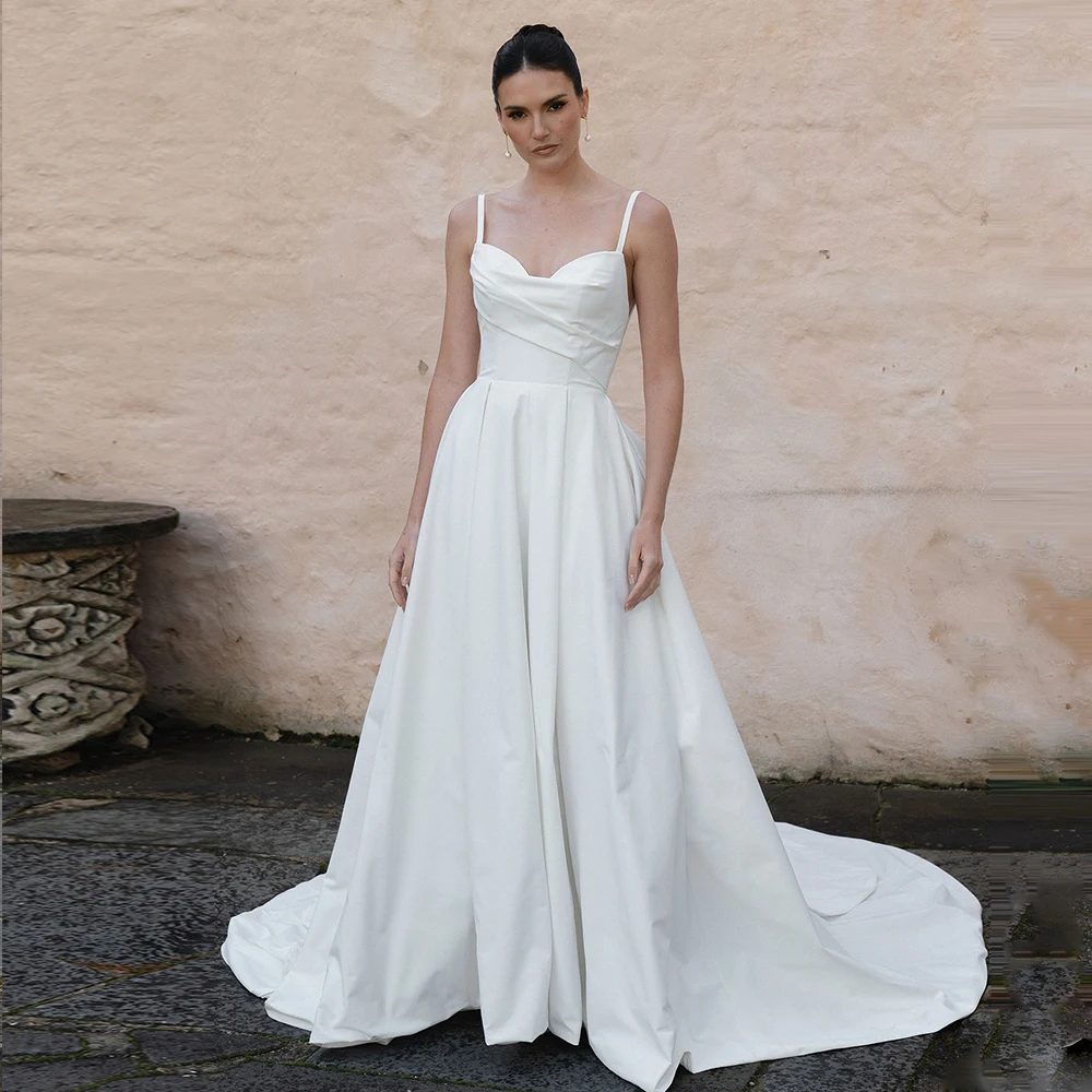 

Simple Sleeveless Strapiess Wedding Dresses for Spaghetti Strap Bridal Growns with White Bowknot Vestidos De Novia Backless 2024