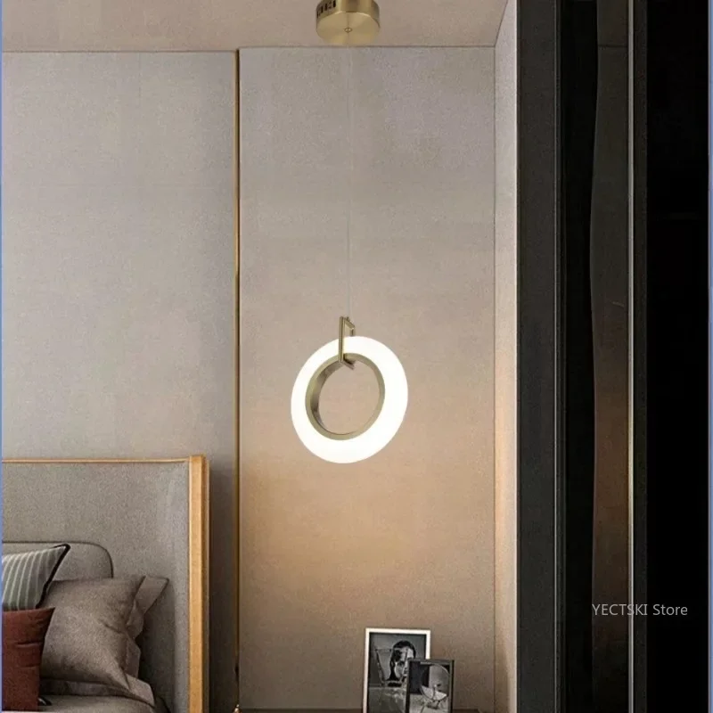 GHJUYIOL Modern, minimalist, creative, personalized bedside pendant light, Nordic round long line single head pendant light