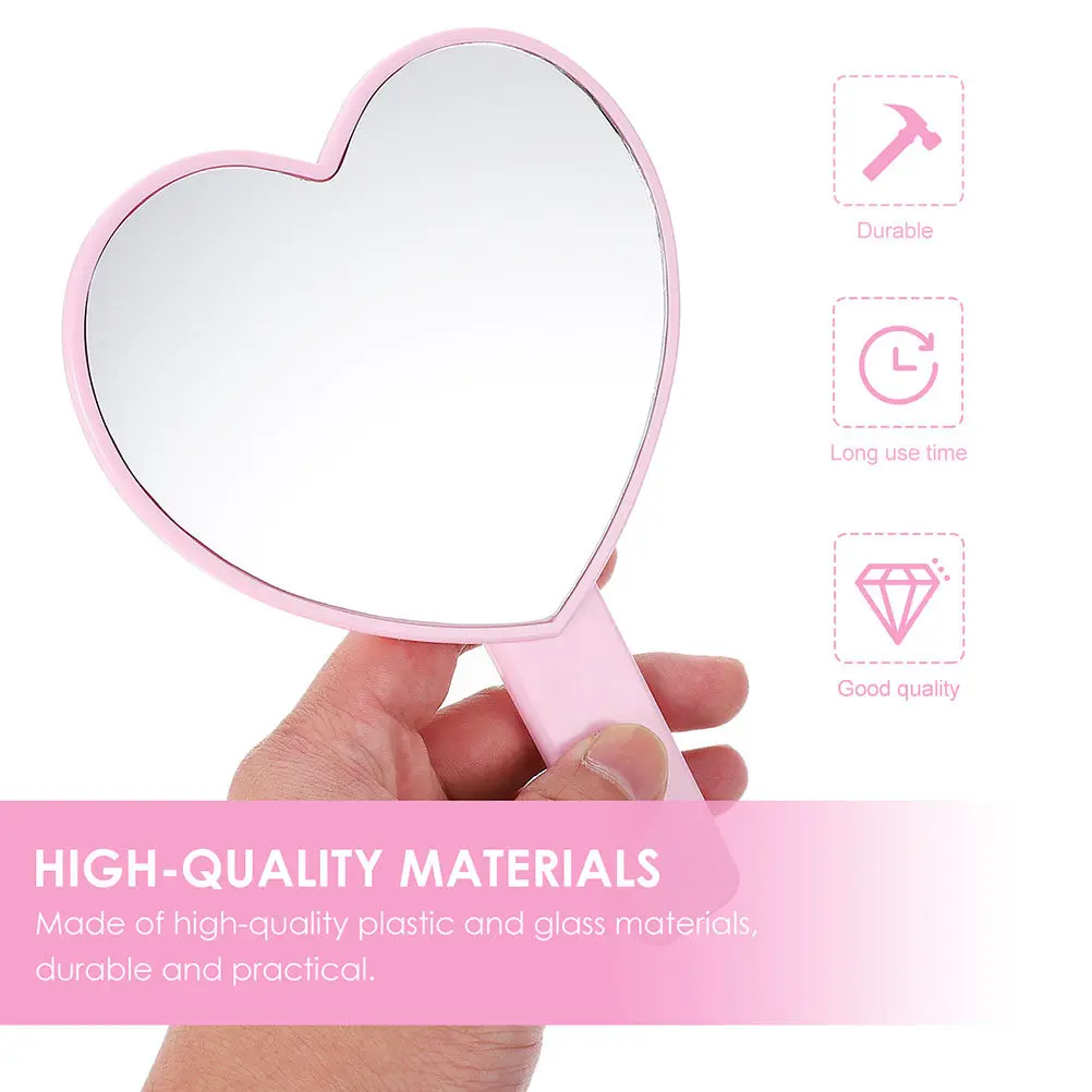 4Pcs Heart Handheld Makeup Mirrors Compact Portable Mirrors Ergonomic Handle Travel Vanity Makeup Accessories