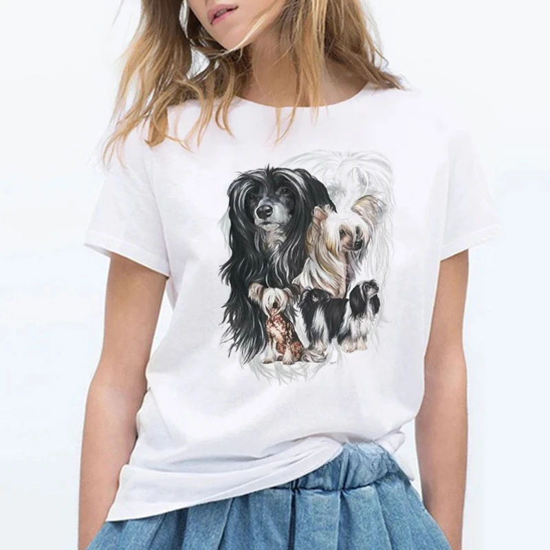 Vintage Chinese Crested Dog Printed T Shirt Women Dog Lover Friends Birthday Gift Tshirt Summer 2025 Women’s Clothes T-shirt Y2K