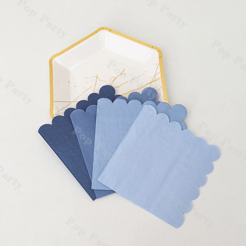 20pcs Blue Floral Lace Table Napkins 25x25cm Disposable Decorative Paper Napkins for Wedding Birthday Party Decorations - view 3