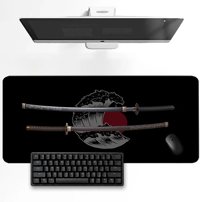 Large Black Katana Rubber Mousepad Samurai Sword Gaming Mouse Pad Non-slip Base Desk Mat Washable Pads for Game Office Playmat