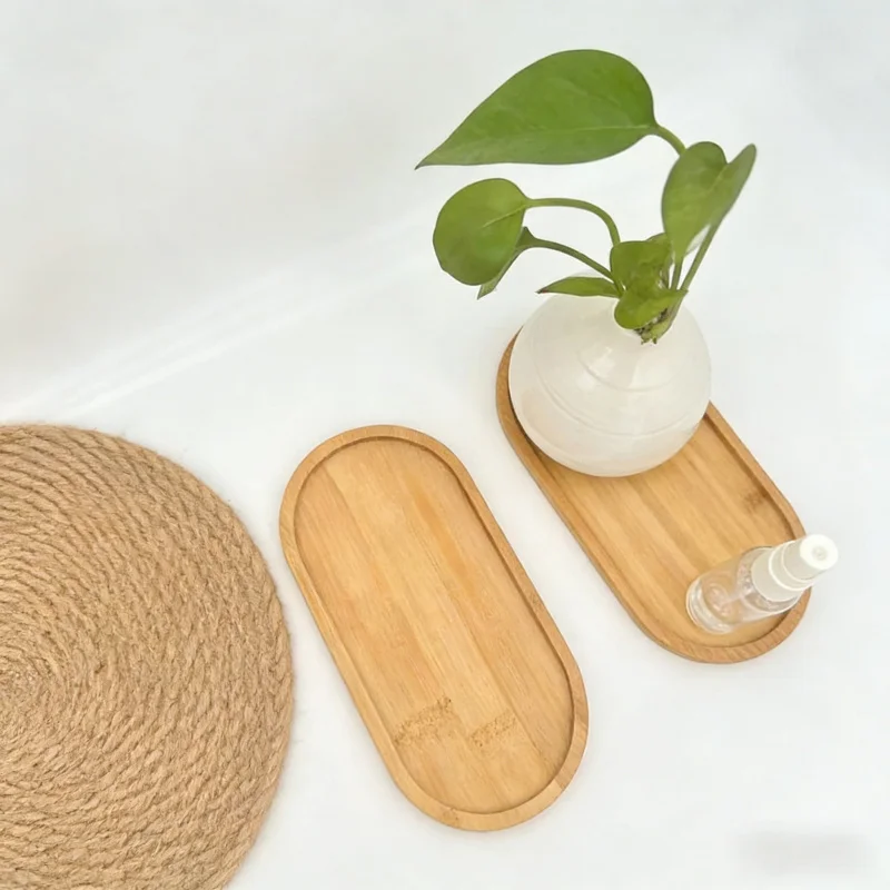Large Round Bamboo Flower Pot Tray for Home Use, Succulent Plant Water Catcher, Kitchen Leak-Proof Base Tray