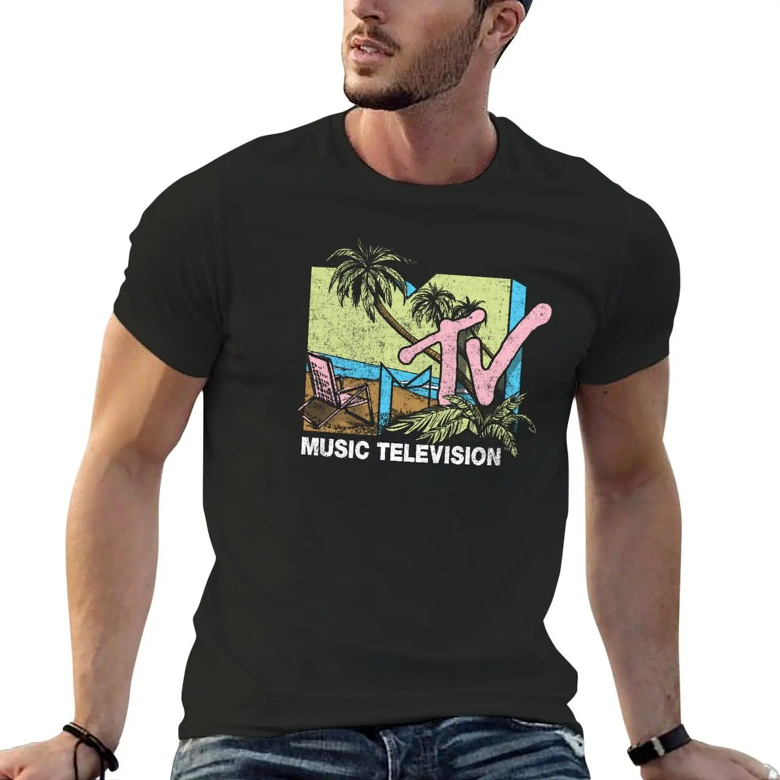 MTV Music Television Faded Pastel Palm Tree MTV Logo T-Shirt basketball graphic tees for a boy new edition mens fashion