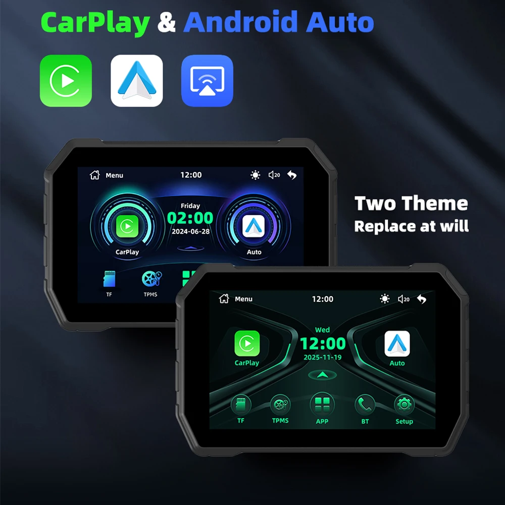 EKIY 5 inch Wireless CarPlay Moto Android Auto Portable Digital Motorcycle Dashboard GPS Navigation Screen Dustproof Waterproof