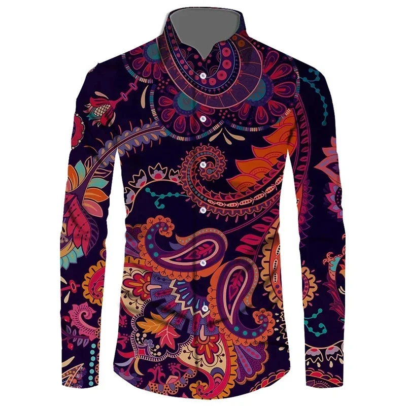 Vintage 3D Print Ancient Babylon Paisley Patterns Long Sleeve Shirts Hinduism Spiritual Totem Graphic Office Shirts For Men Tops