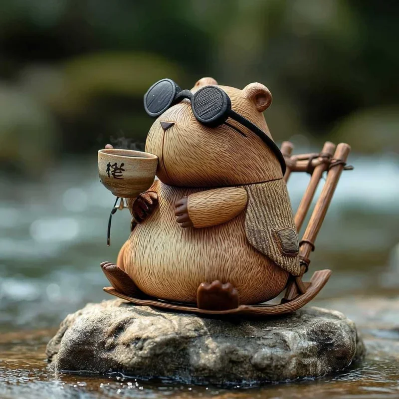 Capybara Cute Animal Hand-Painted Resin Desk Ornament, Office Decor & Gift