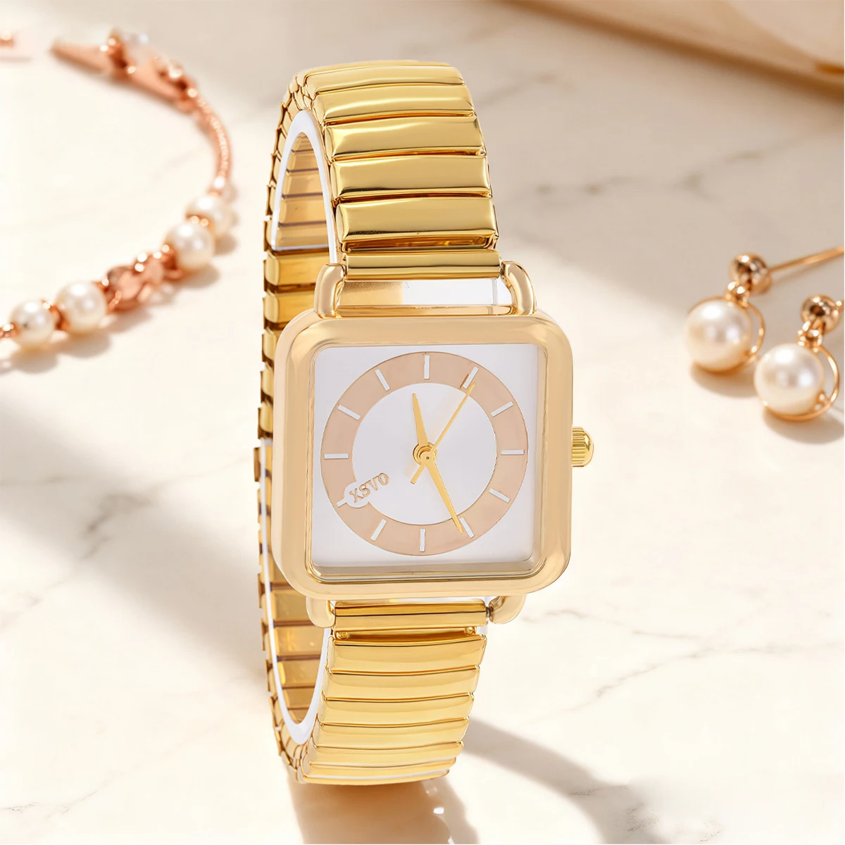 ساعة كوارتز نسائية بسيطة وعصرية، هيكل مربع من حجر الراين، مناسبة للارتداء اليومي، هدايا عيد الميلاد