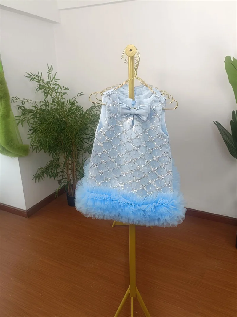 ベビーキッズプリンセスチュールスパンコールティアードフラワーガールドレス子供初聖体ドレスボールガウンウェディングパーティードレス誕生日