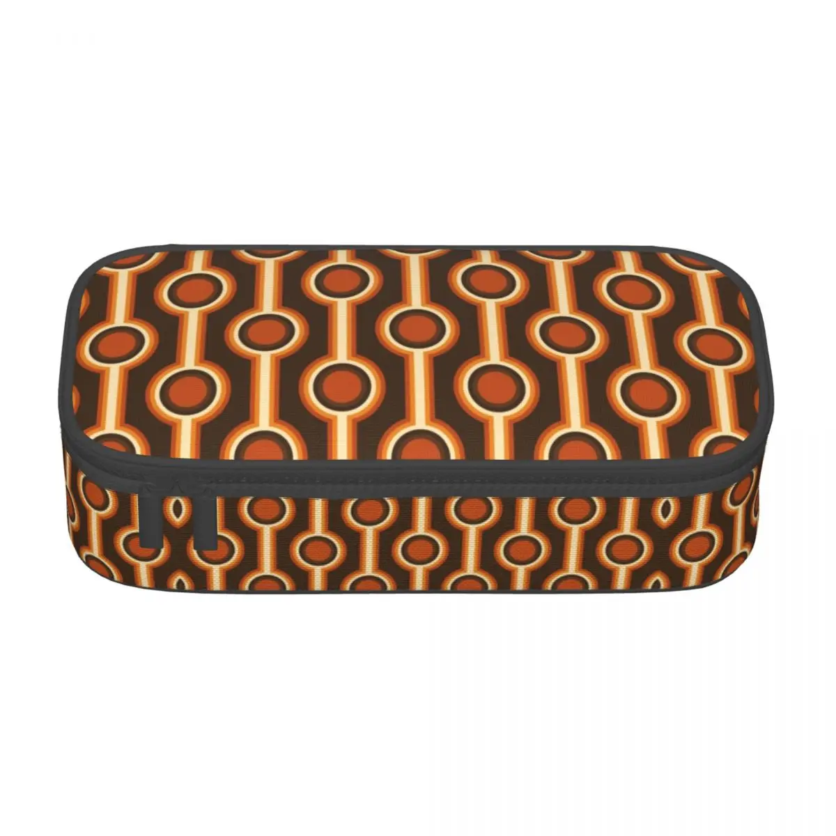 Customized 70s Retro Connected Balls In Orange And Brown Tones Pencil Cases Mid Century Pencil Box School Supplies